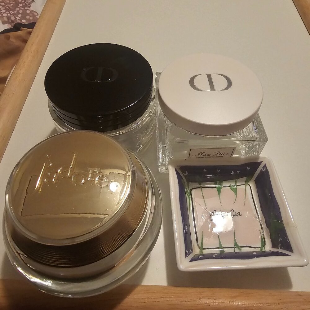 3 Empty Dior Jars and 1 Dior Trinket Tray